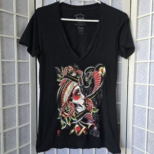 Sullen Angels Black Short Sleeve T Shirt Womens Large